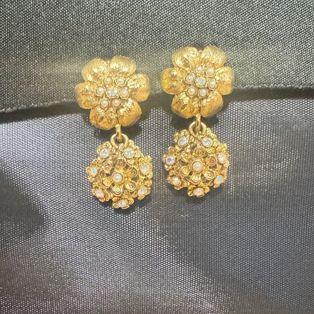 Vintage‎ Oscar De La Renta gold-toned drop earrings-RARE MCM, signed old money